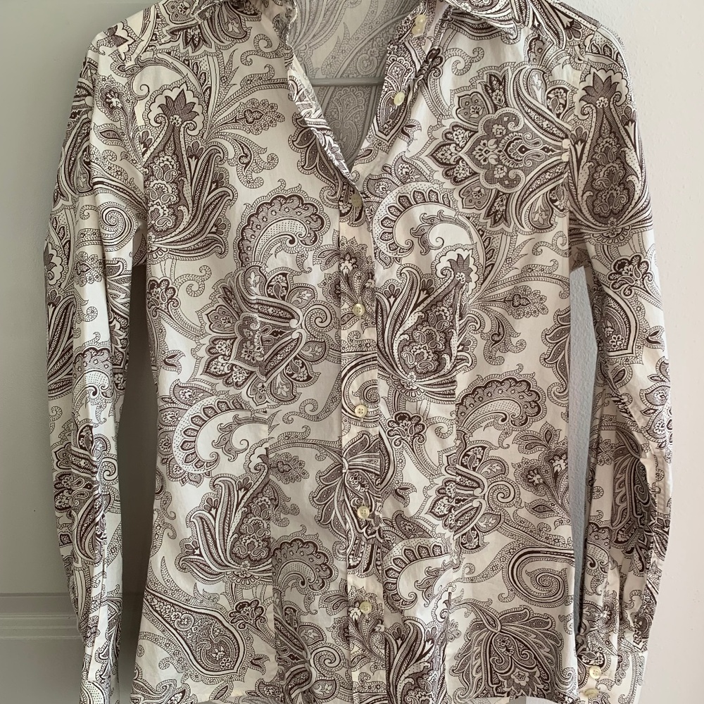 Etro Paisley Long Sleeve Button Up Shirt Top Blouse Size 38 XS Made in Italy